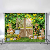 Grün Blätter Und Gelb Blumen Glücklich Ostern Hintergrund